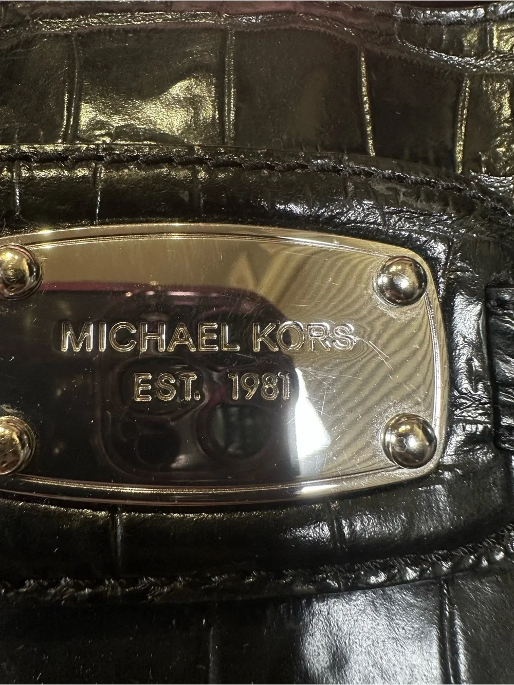 MICHAEL Michael Kors Hamilton Black Croc-Embossed Leather Satchel Shoulder Bag